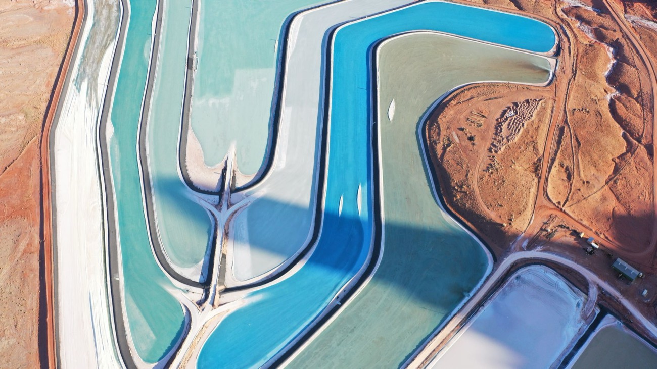 Lithium brine evaporation ponds from the air